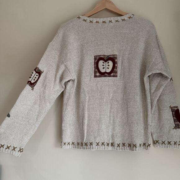 Vintage Mandal Bay Apple Patch Cardigan Sweater Linen Cotton Cottagecore Size L - Picture 10 of 10